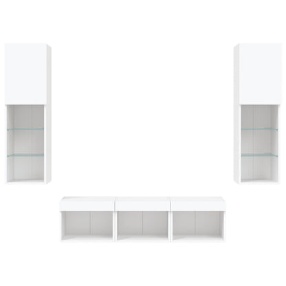 5 Piece TV Wall Units with LED White Engineered Wood