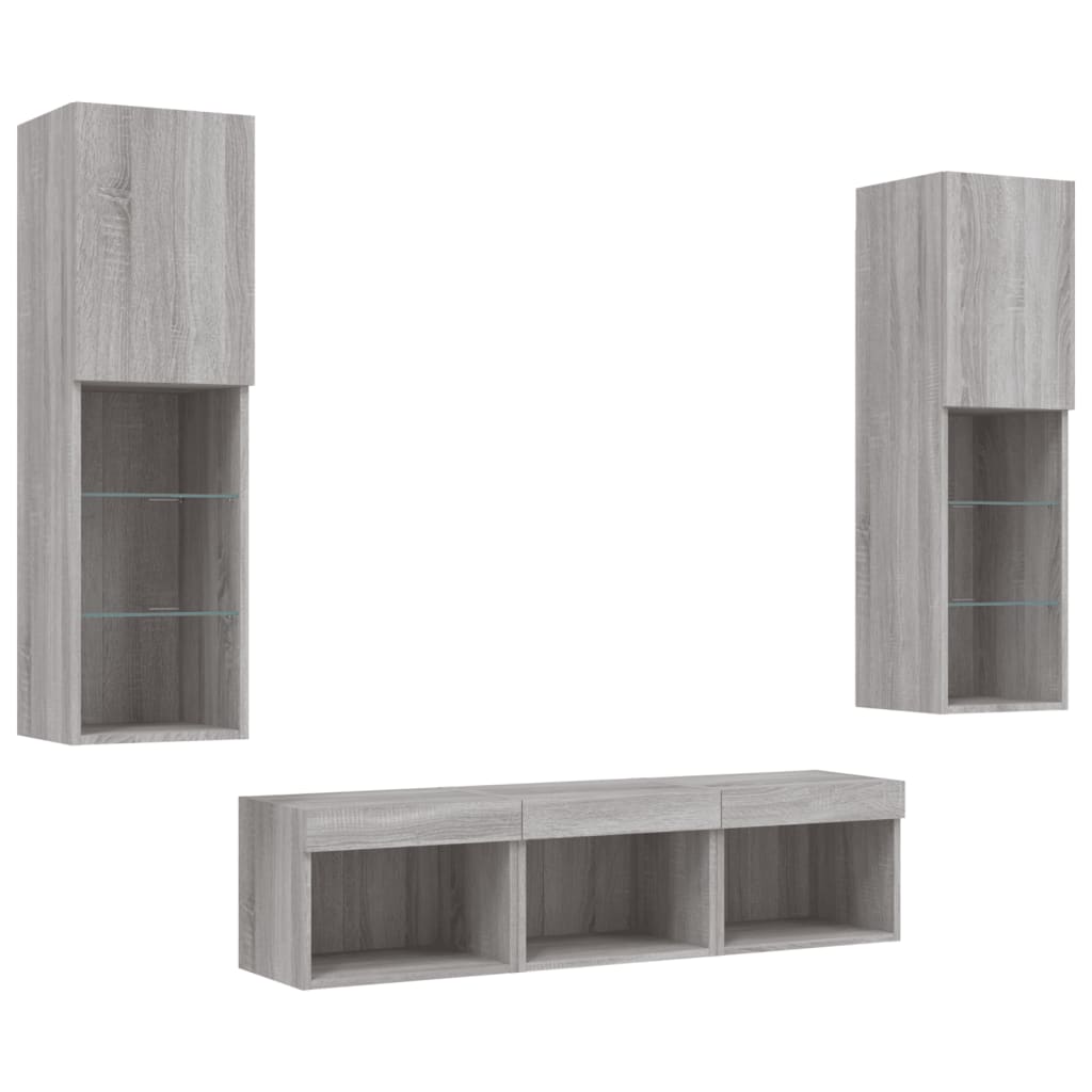 5 Piece TV Wall Units with LED Grey Sonoma Engineered Wood