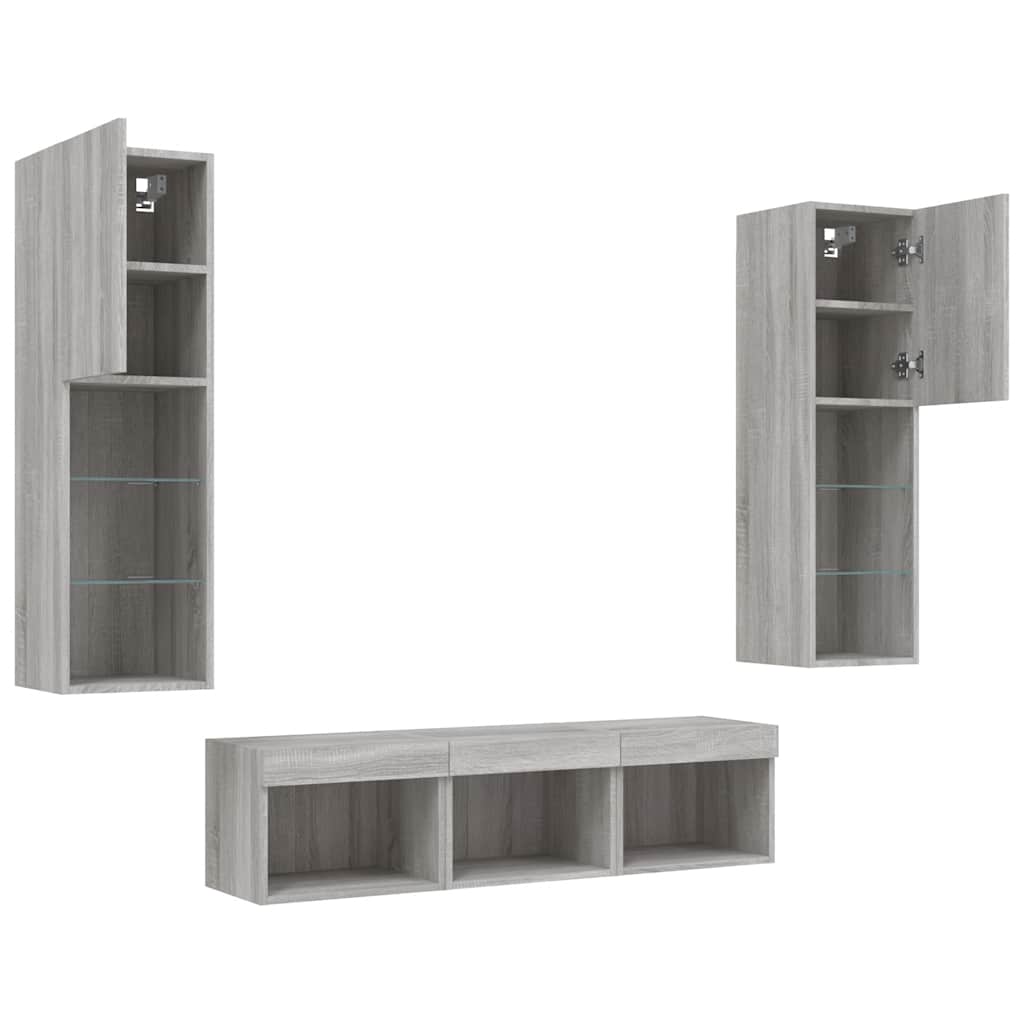 5 Piece TV Wall Units with LED Grey Sonoma Engineered Wood
