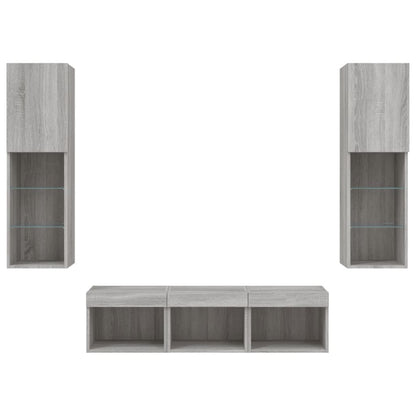 5 Piece TV Wall Units with LED Grey Sonoma Engineered Wood