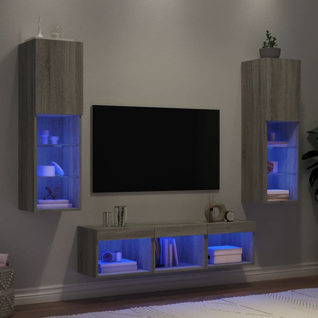 5 Piece TV Wall Units with LED Grey Sonoma Engineered Wood