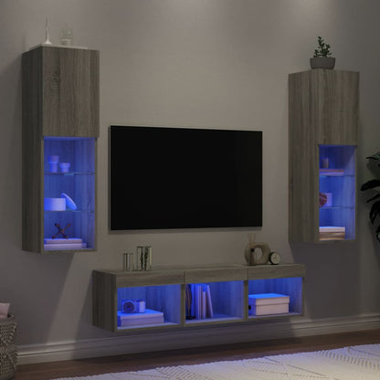 5 Piece TV Wall Units with LED Grey Sonoma Engineered Wood