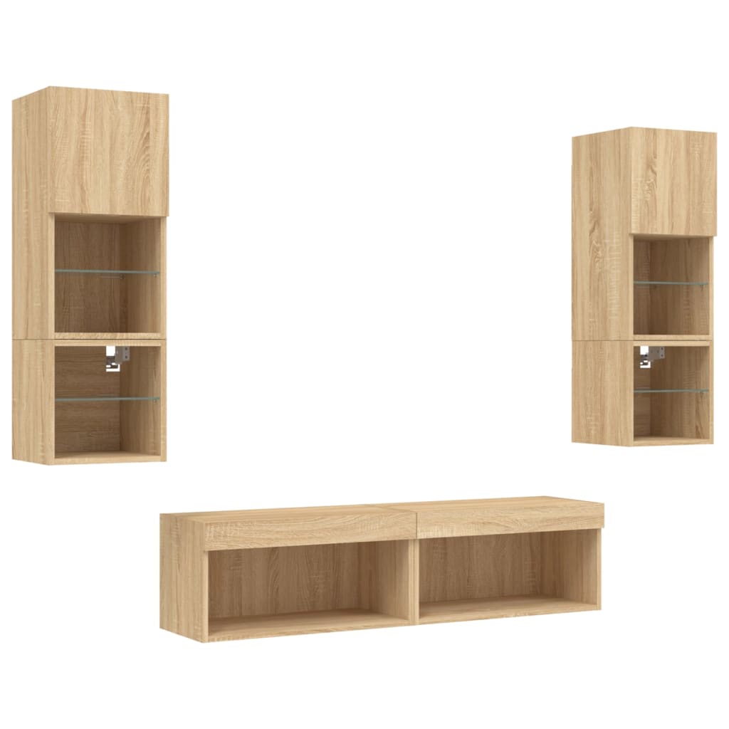 6 Piece TV Wall Units with LED Sonoma Oak Engineered Wood