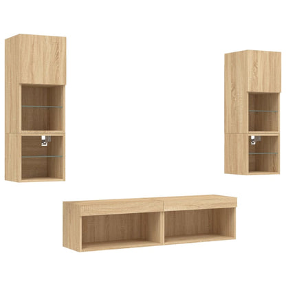 6 Piece TV Wall Units with LED Sonoma Oak Engineered Wood