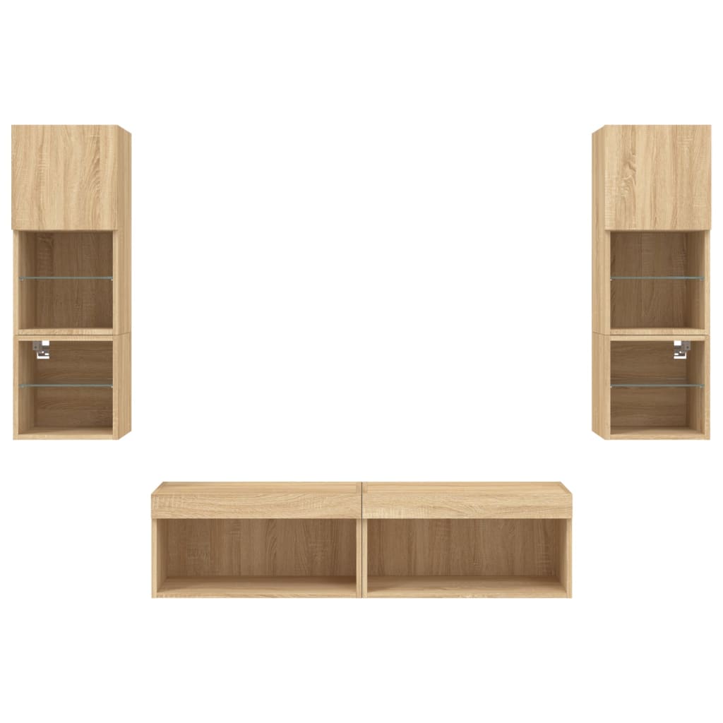 6 Piece TV Wall Units with LED Sonoma Oak Engineered Wood