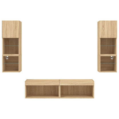 6 Piece TV Wall Units with LED Sonoma Oak Engineered Wood