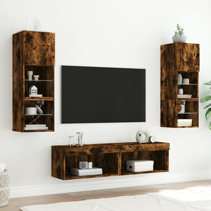 6 Piece TV Wall Units with LED Smoked Oak Engineered Wood