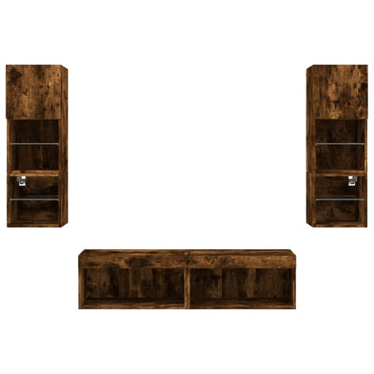 6 Piece TV Wall Units with LED Smoked Oak Engineered Wood