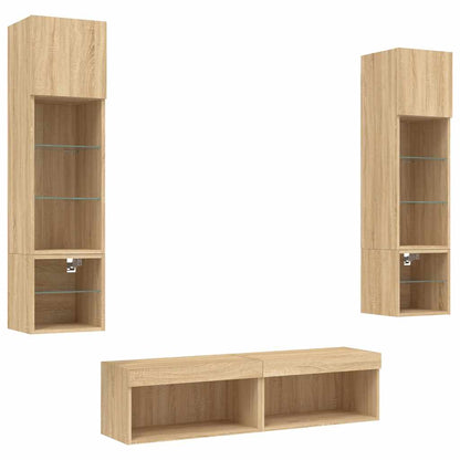 6 Piece TV Wall Units with LED Sonoma Oak Engineered Wood