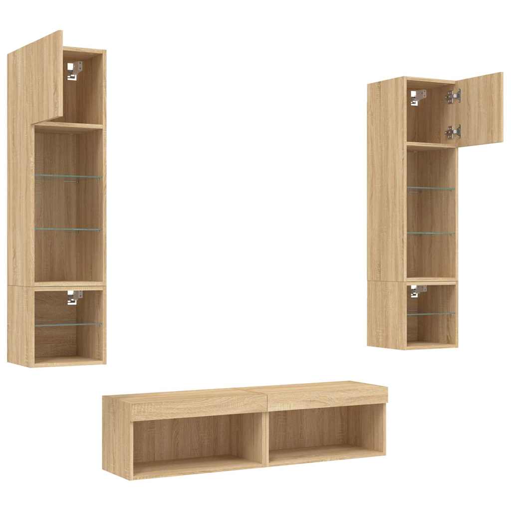 6 Piece TV Wall Units with LED Sonoma Oak Engineered Wood