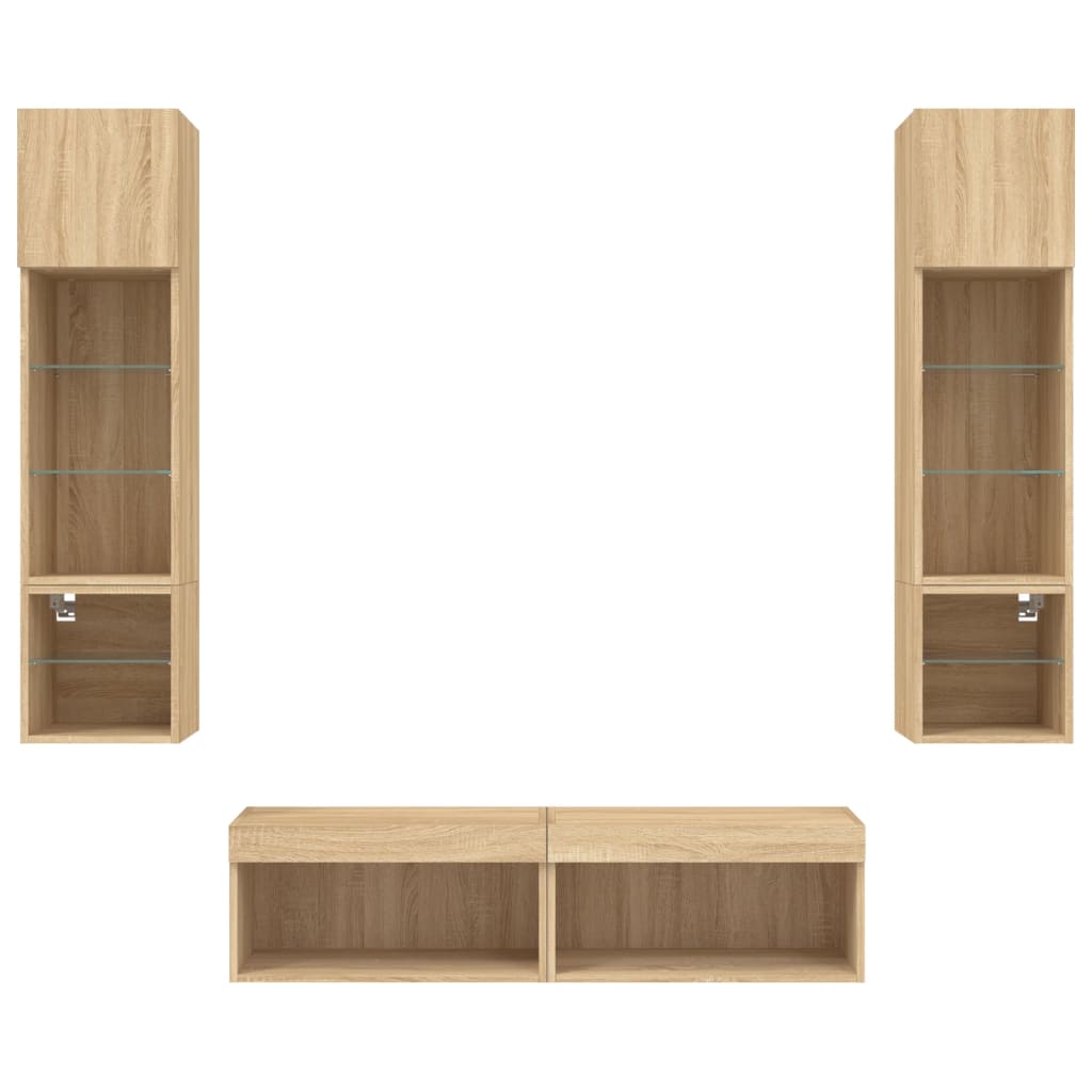 6 Piece TV Wall Units with LED Sonoma Oak Engineered Wood