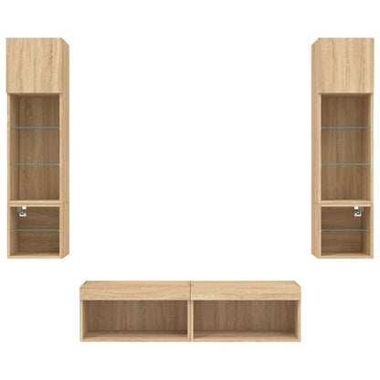 6 Piece TV Wall Units with LED Sonoma Oak Engineered Wood