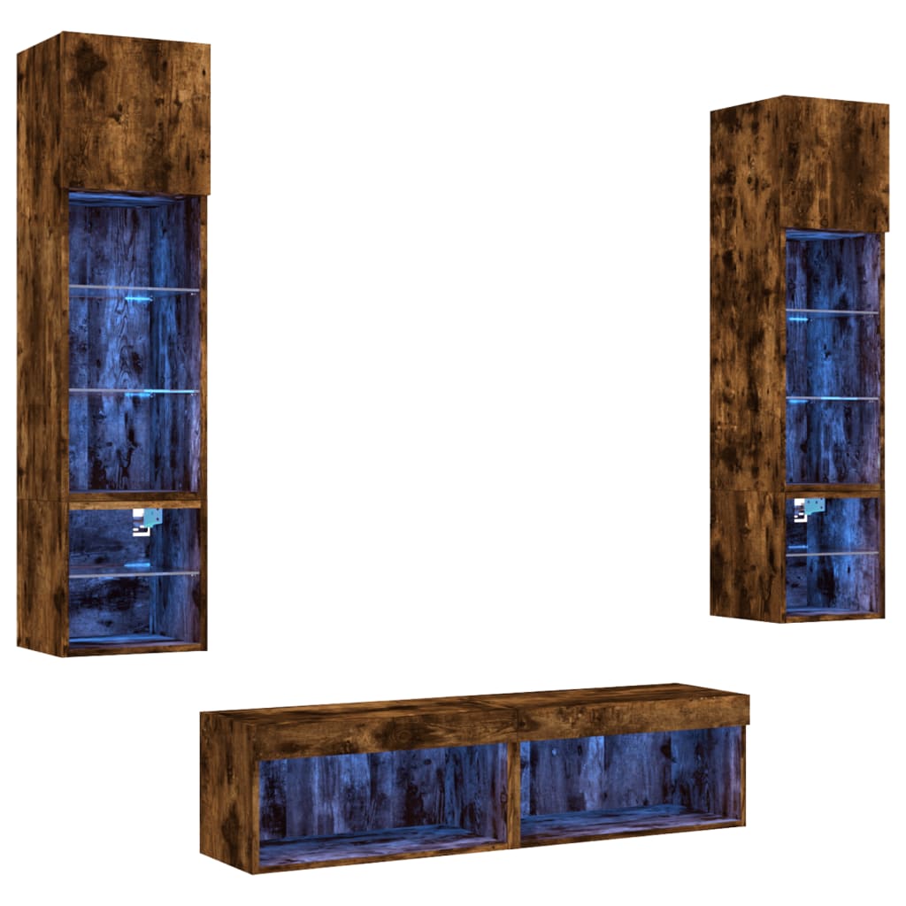 6 Piece TV Wall Units with LED Smoked Oak Engineered Wood