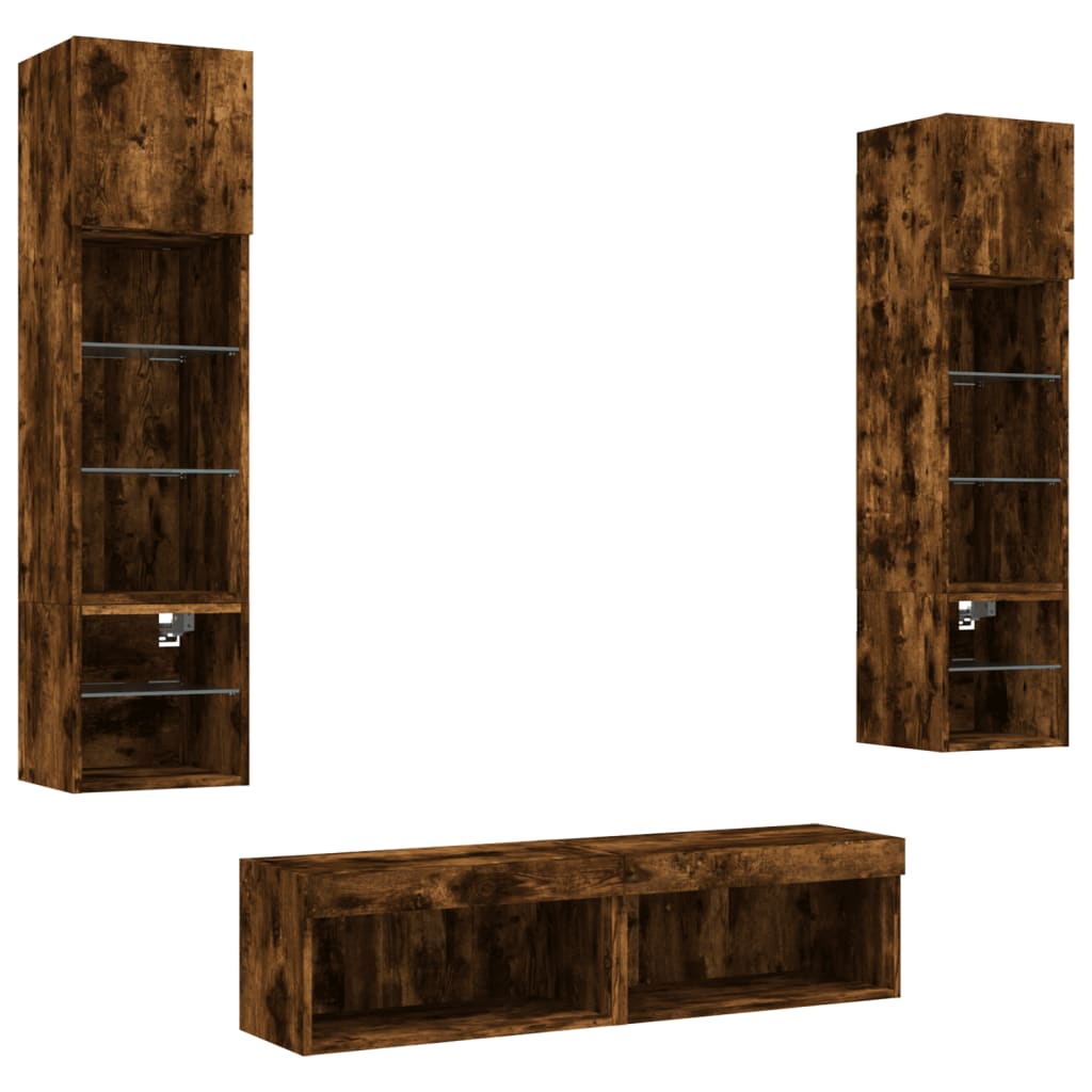 6 Piece TV Wall Units with LED Smoked Oak Engineered Wood