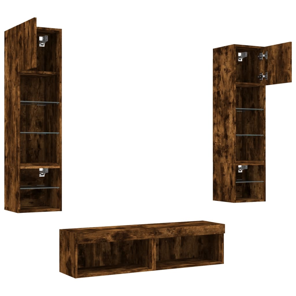 6 Piece TV Wall Units with LED Smoked Oak Engineered Wood