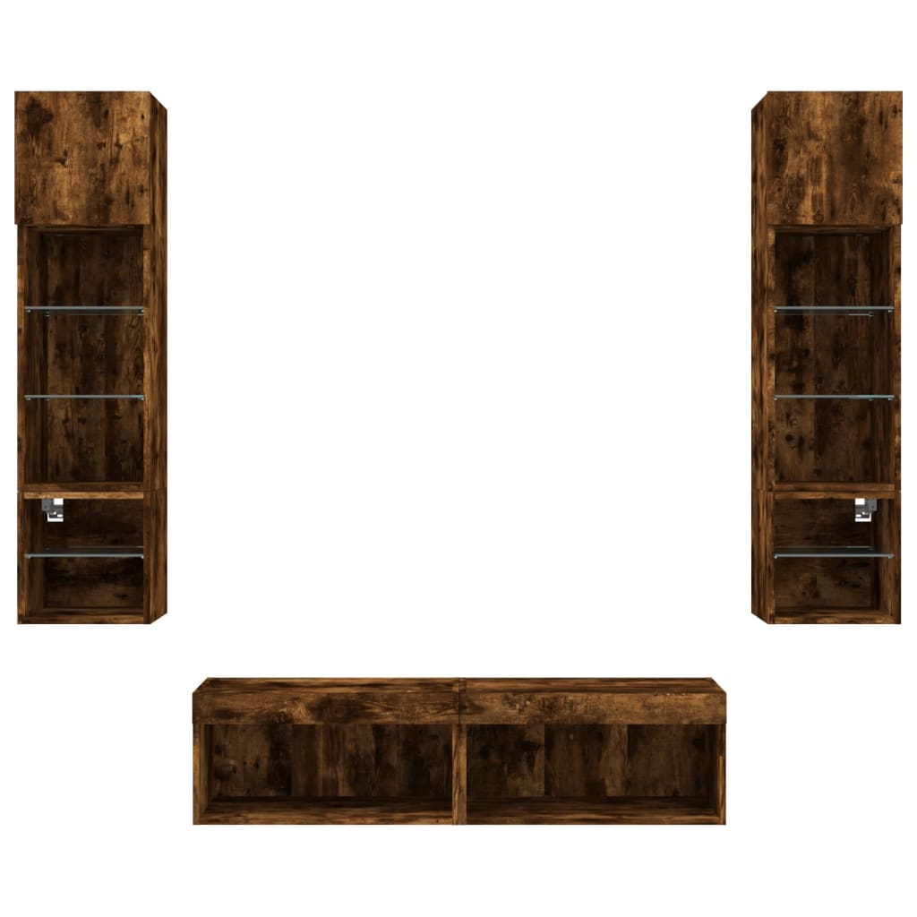 6 Piece TV Wall Units with LED Smoked Oak Engineered Wood