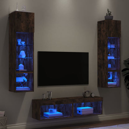 6 Piece TV Wall Units with LED Smoked Oak Engineered Wood