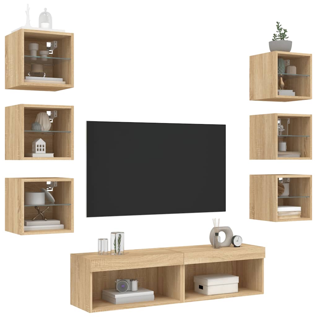 8 Piece TV Wall Units with LED Sonoma Oak Engineered Wood