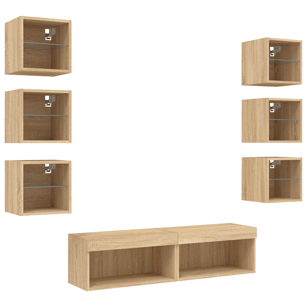 8 Piece TV Wall Units with LED Sonoma Oak Engineered Wood