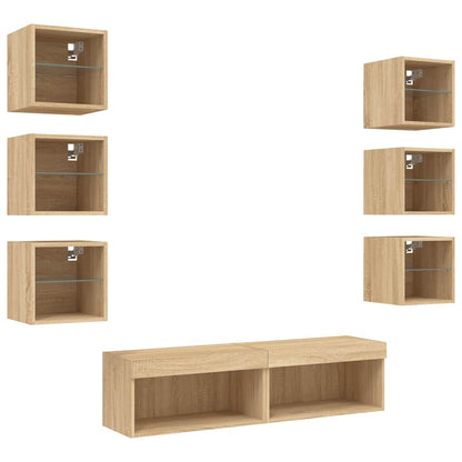 8 Piece TV Wall Units with LED Sonoma Oak Engineered Wood