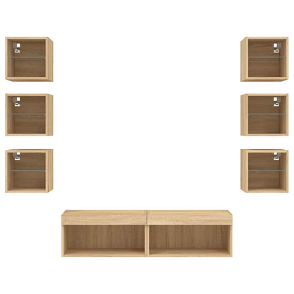 8 Piece TV Wall Units with LED Sonoma Oak Engineered Wood