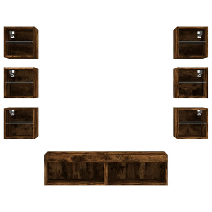 8 Piece TV Wall Units with LED Smoked Oak Engineered Wood