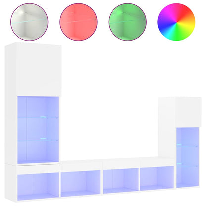 4 Piece TV Wall Units with LED White Engineered Wood
