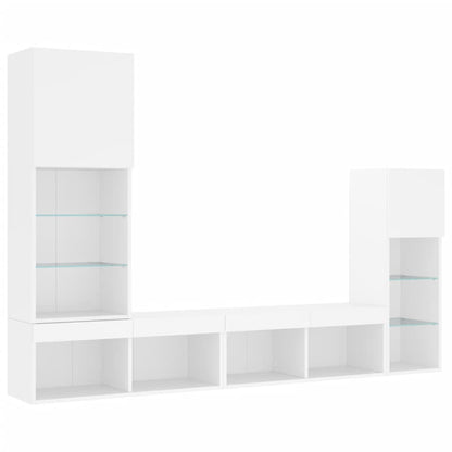 4 Piece TV Wall Units with LED White Engineered Wood