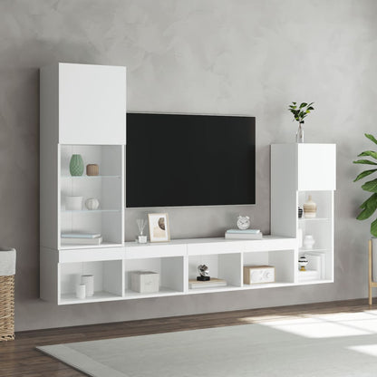 4 Piece TV Wall Units with LED White Engineered Wood