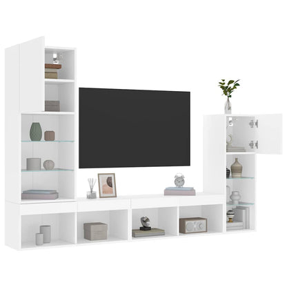 4 Piece TV Wall Units with LED White Engineered Wood