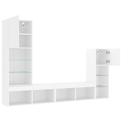 4 Piece TV Wall Units with LED White Engineered Wood