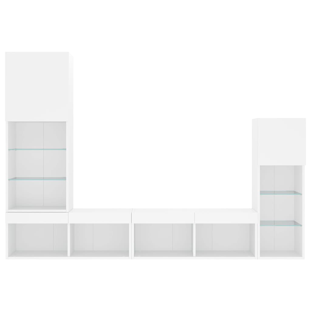 4 Piece TV Wall Units with LED White Engineered Wood