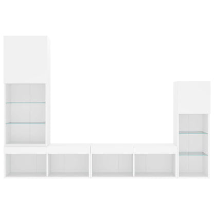 4 Piece TV Wall Units with LED White Engineered Wood