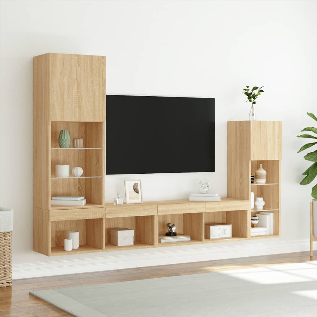 4 Piece TV Wall Units with LED Sonoma Oak Engineered Wood