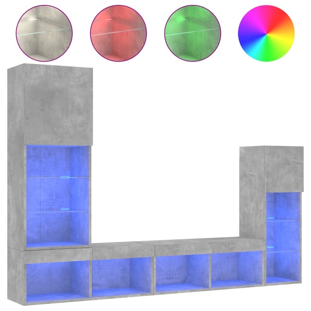 4 Piece TV Wall Units with LED Concrete Grey Engineered Wood