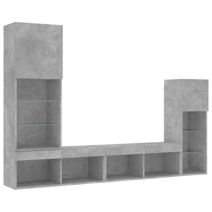 4 Piece TV Wall Units with LED Concrete Grey Engineered Wood