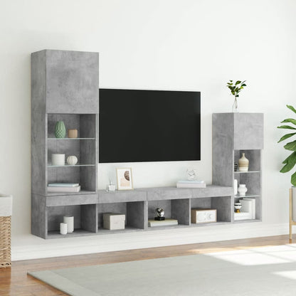 4 Piece TV Wall Units with LED Concrete Grey Engineered Wood
