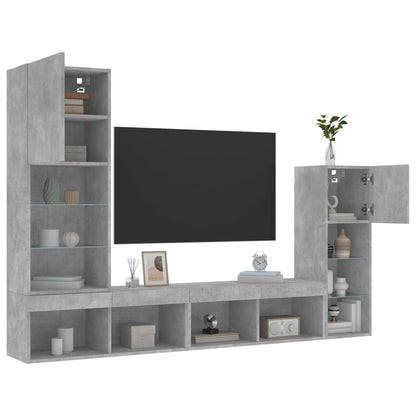 4 Piece TV Wall Units with LED Concrete Grey Engineered Wood