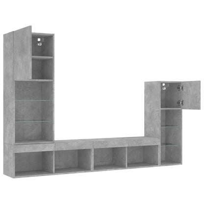 4 Piece TV Wall Units with LED Concrete Grey Engineered Wood