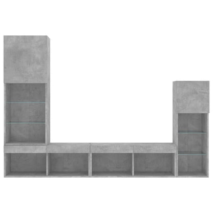 4 Piece TV Wall Units with LED Concrete Grey Engineered Wood