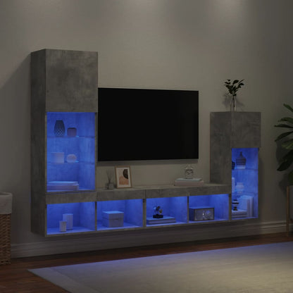 4 Piece TV Wall Units with LED Concrete Grey Engineered Wood