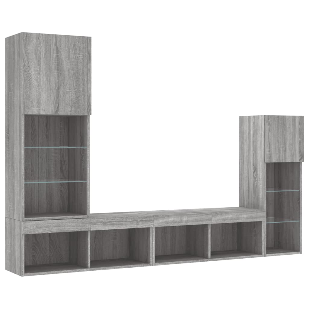 4 Piece TV Wall Units with LED Grey Sonoma Engineered Wood