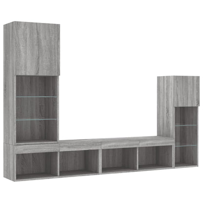 4 Piece TV Wall Units with LED Grey Sonoma Engineered Wood