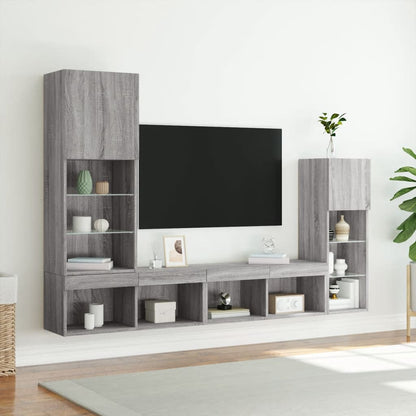 4 Piece TV Wall Units with LED Grey Sonoma Engineered Wood