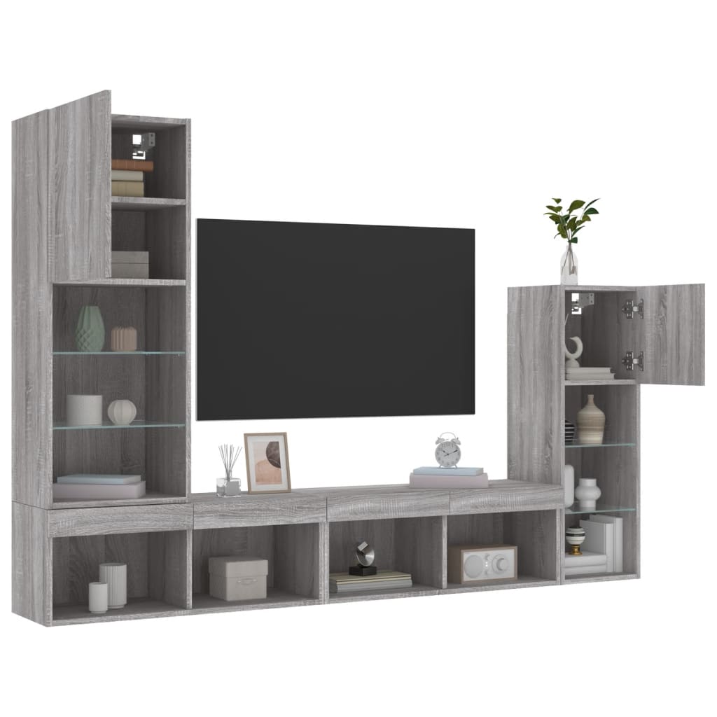 4 Piece TV Wall Units with LED Grey Sonoma Engineered Wood