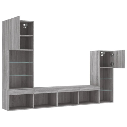4 Piece TV Wall Units with LED Grey Sonoma Engineered Wood