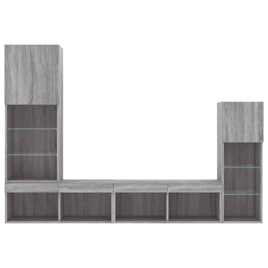 4 Piece TV Wall Units with LED Grey Sonoma Engineered Wood