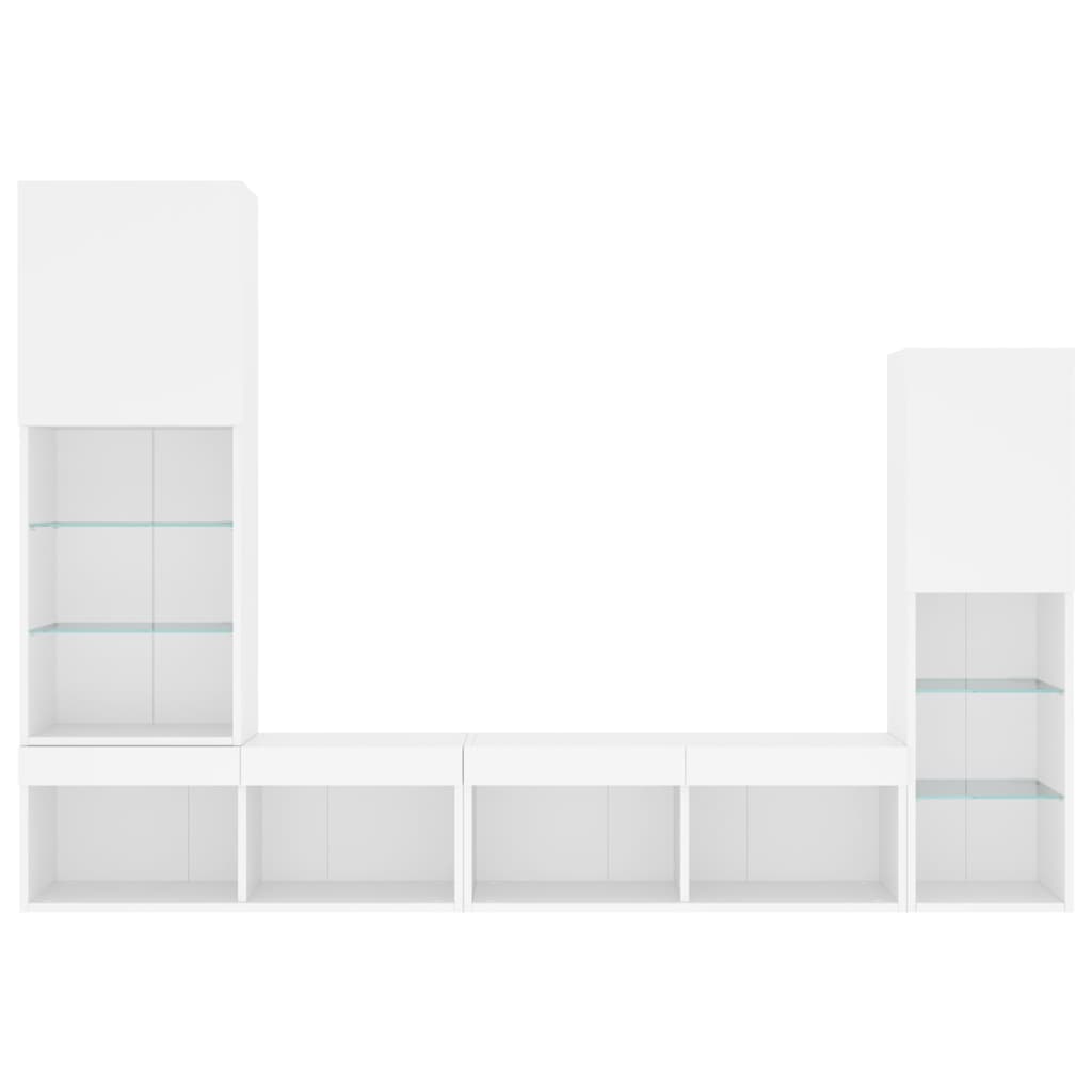 4 Piece TV Wall Units with LED White Engineered Wood