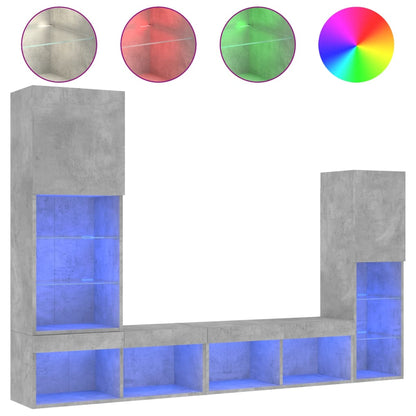 4 Piece TV Wall Units with LED Concrete Grey Engineered Wood