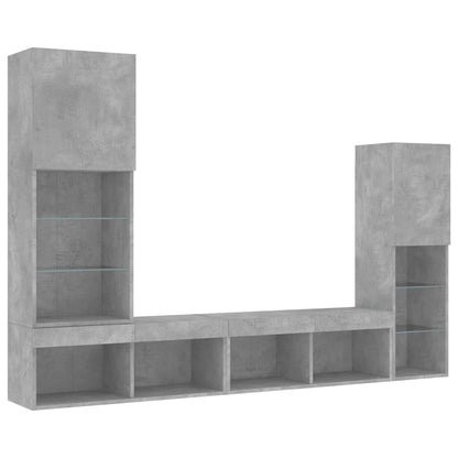 4 Piece TV Wall Units with LED Concrete Grey Engineered Wood